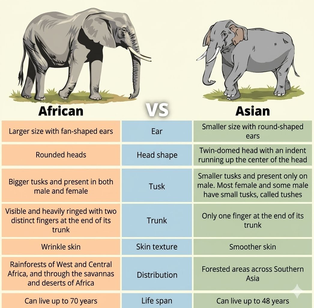 African elephant vs Asian Elephant