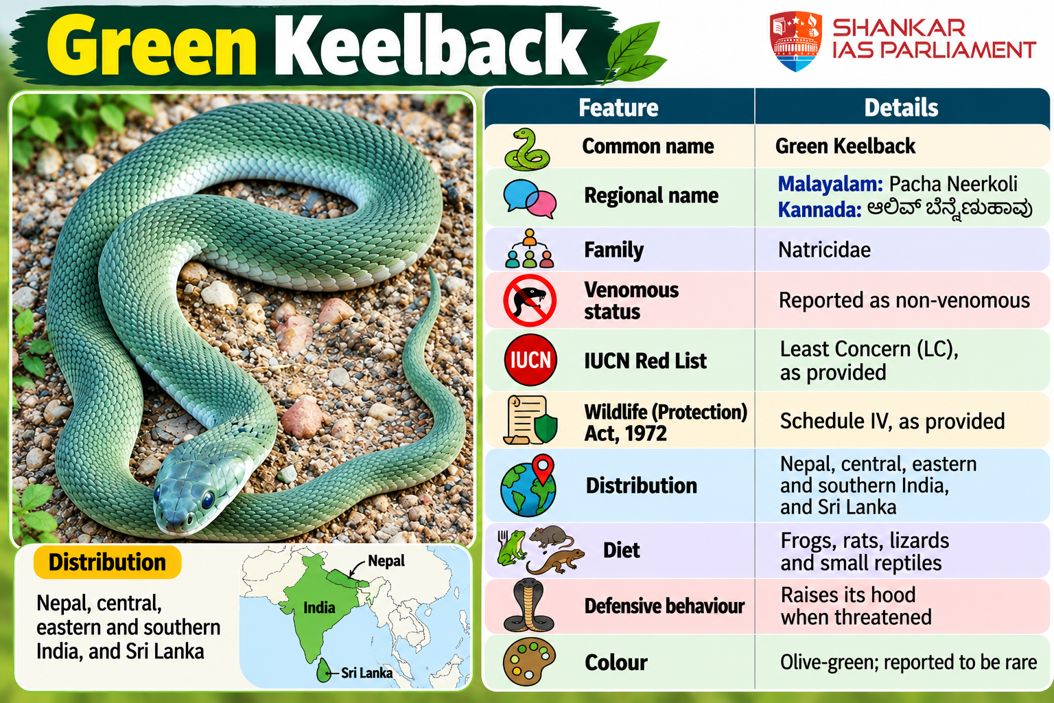 Rare Olive-Green Green Keelback Snake