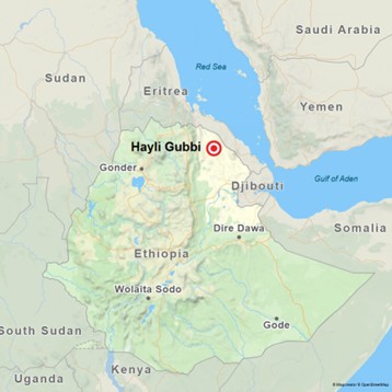 Hayli Gubbi volcano  Read more at: https://www.deccanherald.com/world/ethiopias-hayli-gubbi-volcano-erupts-after-12000-years-volcanic-ash-drifts-towards-india-flight-services-hit-3809320