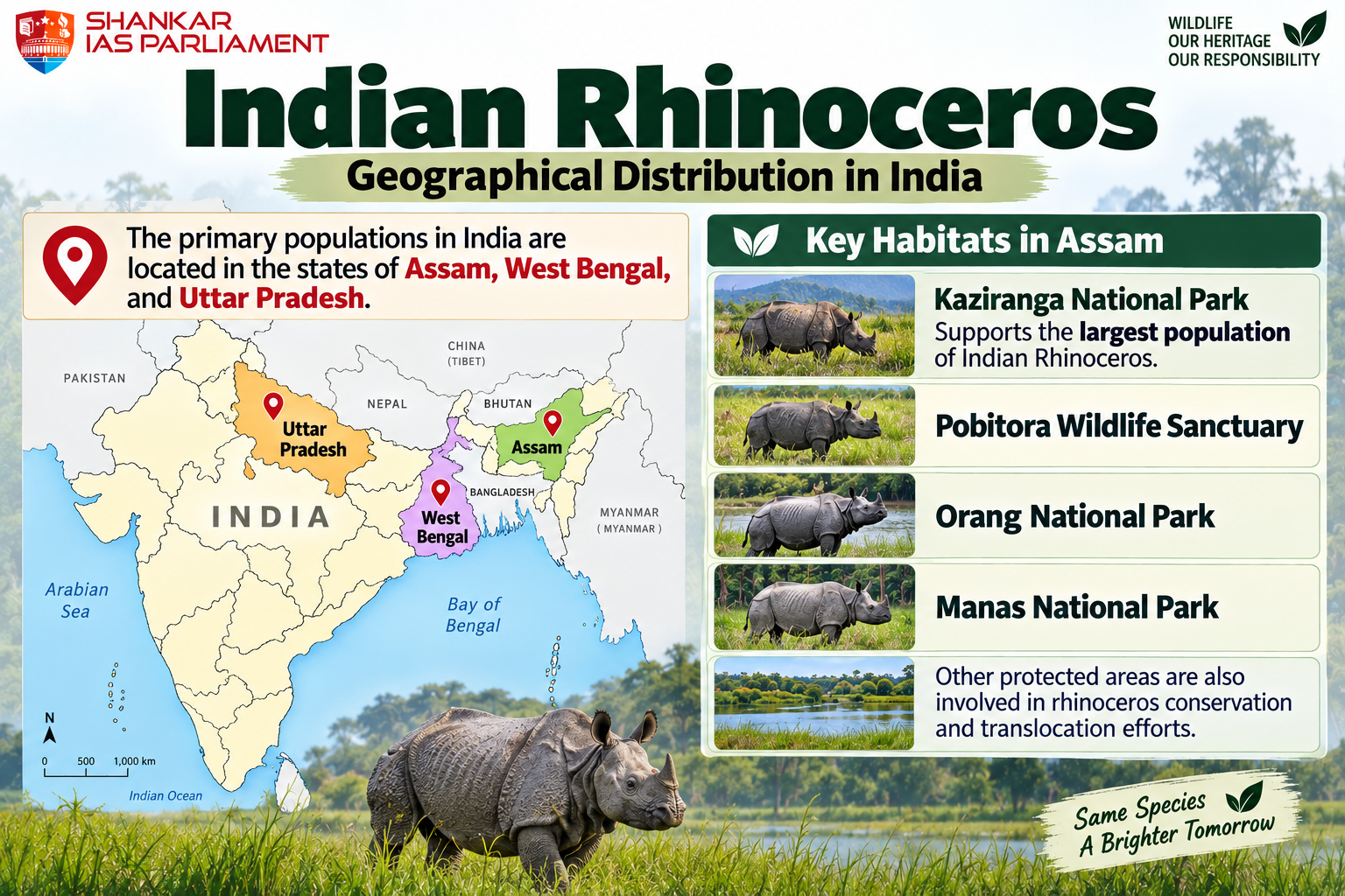 rhino population map in india 2026 upsc