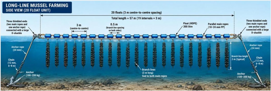 India's first full-fledged open-sea mussel longline farming