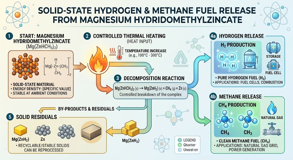 Solid material that releases two fuel gases