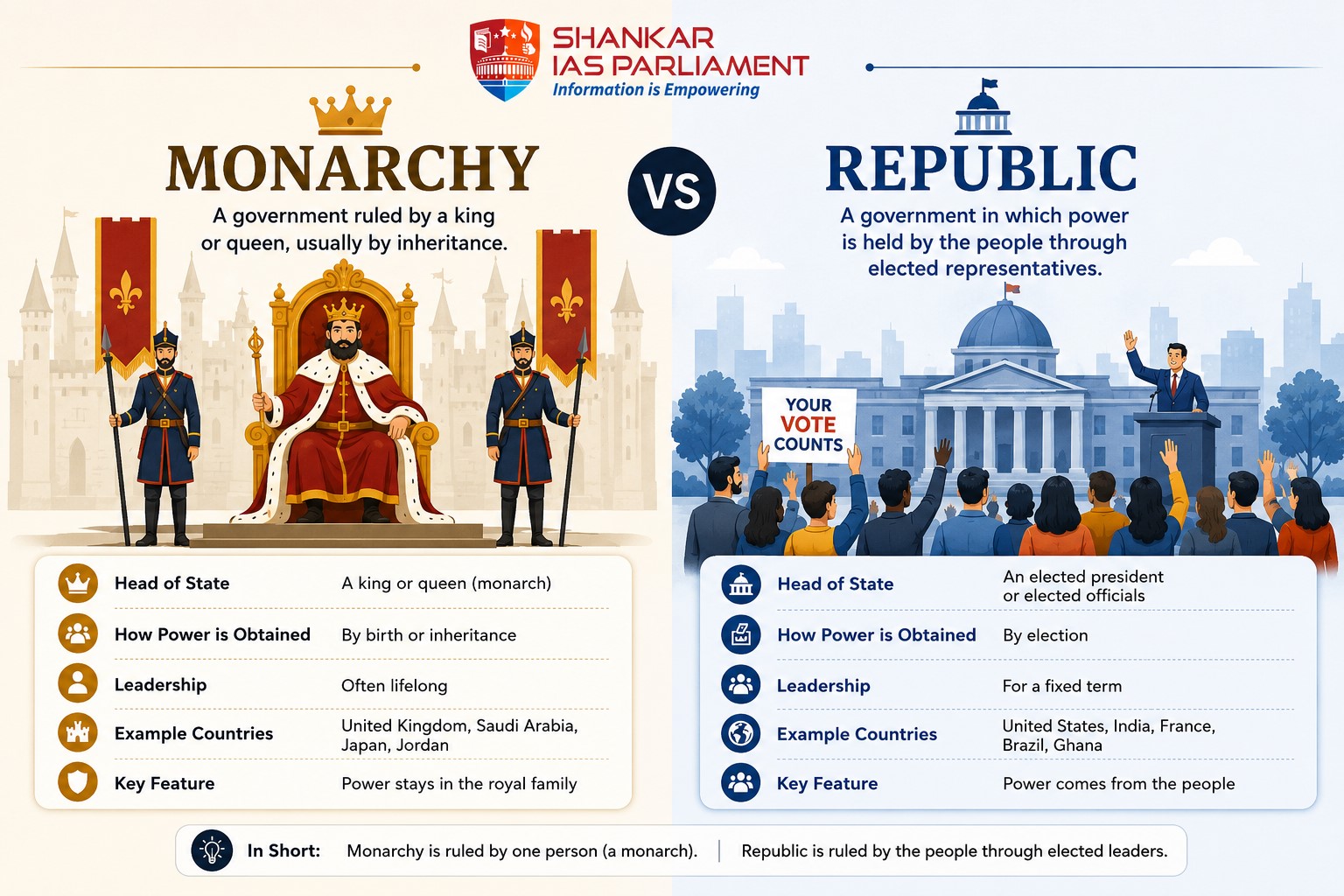MONARCHY AND DEMOCRACY. UPSC